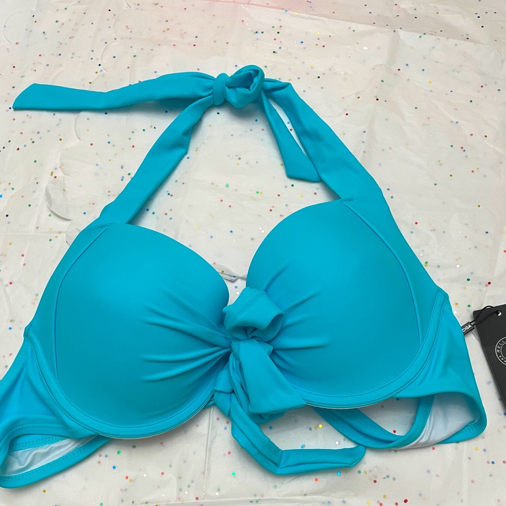 NWT Relleciga One Piece Push-Up Bikini Top only in a lovely blue shade. Size XL
